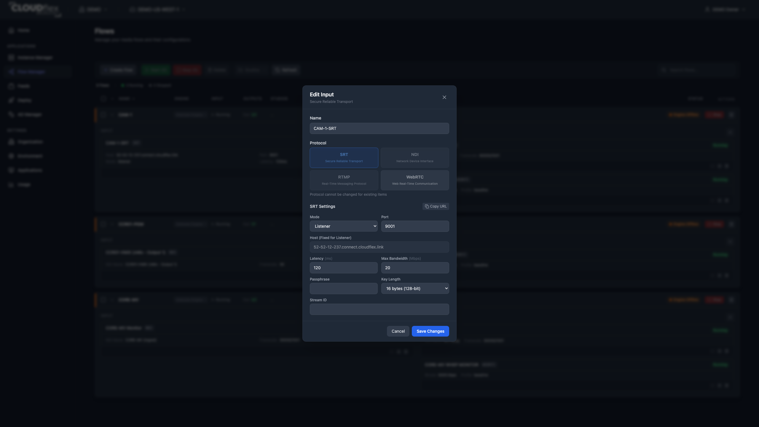 Edit existing flow settings